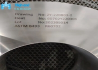 R60702 Zirconium Forging Ring ASTM B493 Seamless Rolled Ring